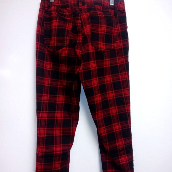 Hi-Rise Super Skinny Red And Black Plaid Jeans Sz 5 - Picture 6 of 6